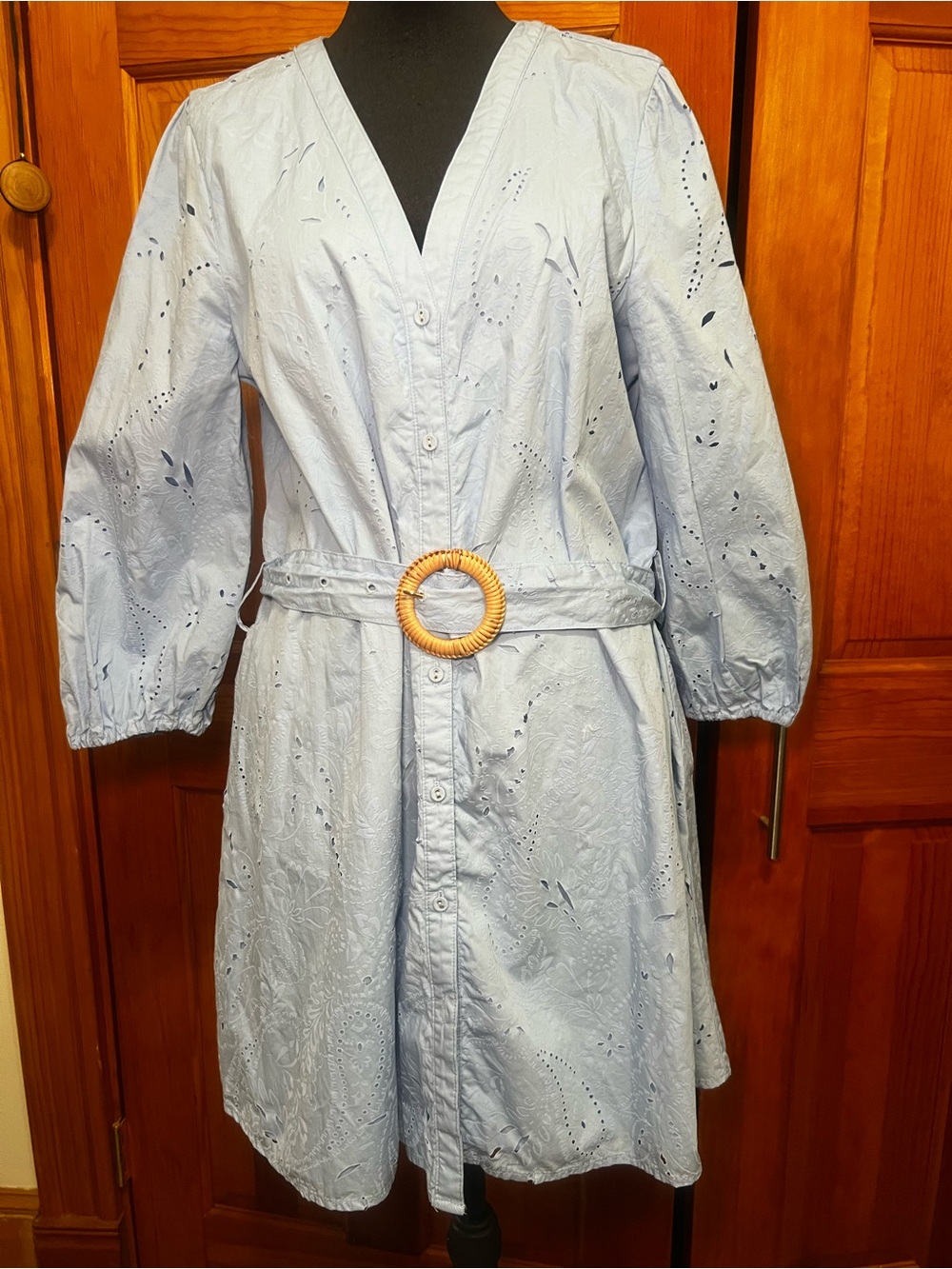 Zara Light Blue Eyelet Mini Dress with Belt